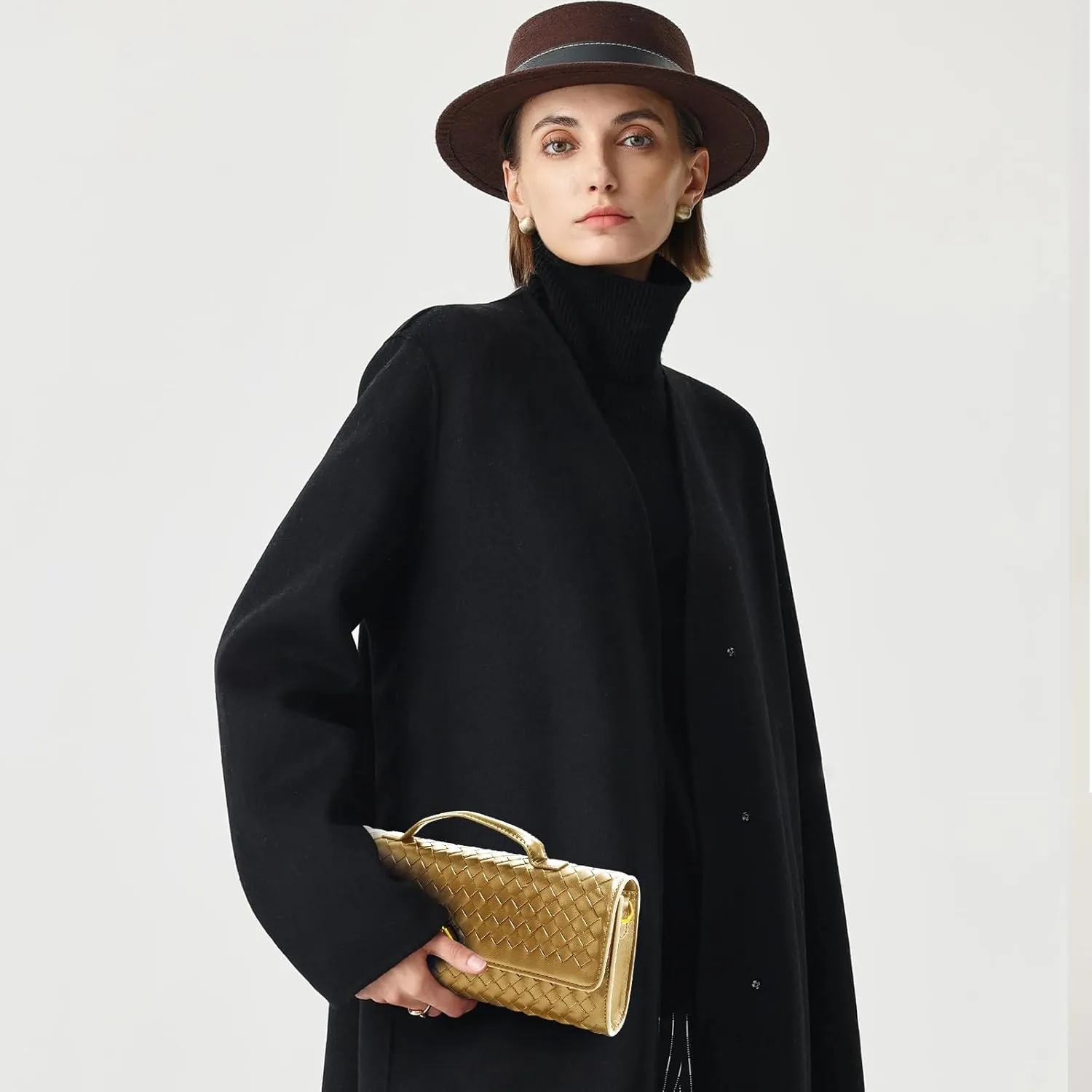 Woven Clutch Purses for Women, Leather Evening Bag Shoulder Handbag Formal Satchel Crossbody Purse Party Bag