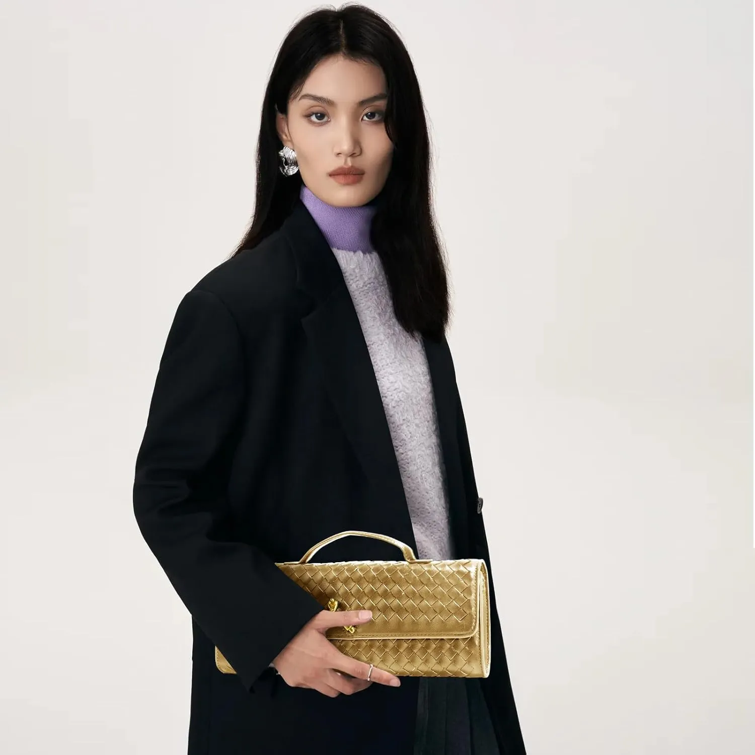 Woven Clutch Purses for Women, Leather Evening Bag Shoulder Handbag Formal Satchel Crossbody Purse Party Bag