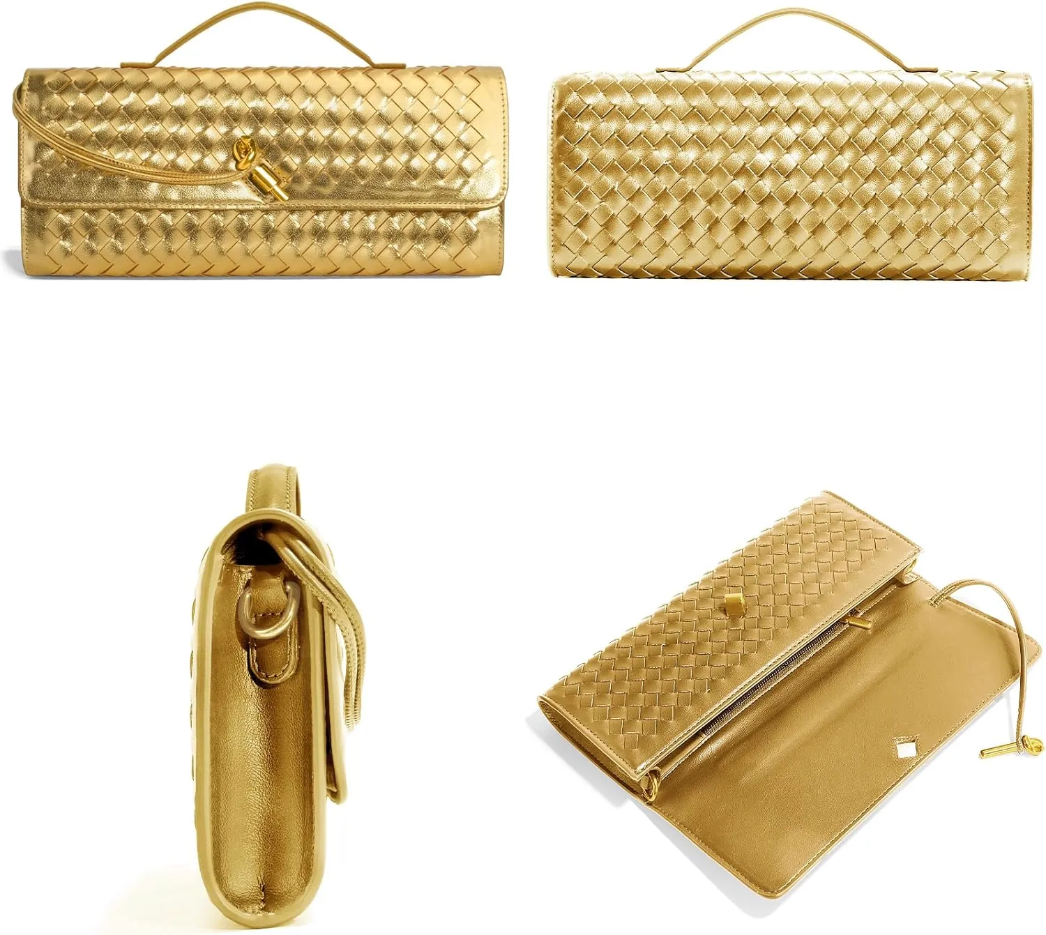 Woven Clutch Purses for Women, Leather Evening Bag Shoulder Handbag Formal Satchel Crossbody Purse Party Bag