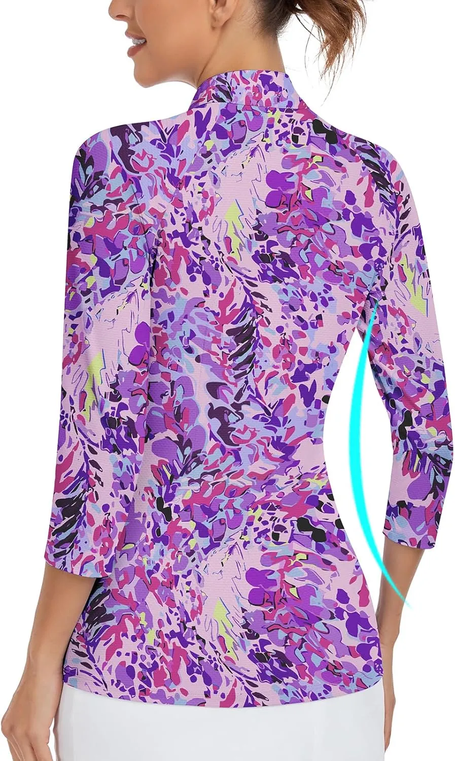 WOWENY Women's 3/4 Sleeve Athletic Golf Shirts Quarter Zip Pullover Collared T-Shirt Workout Print Tennis Top