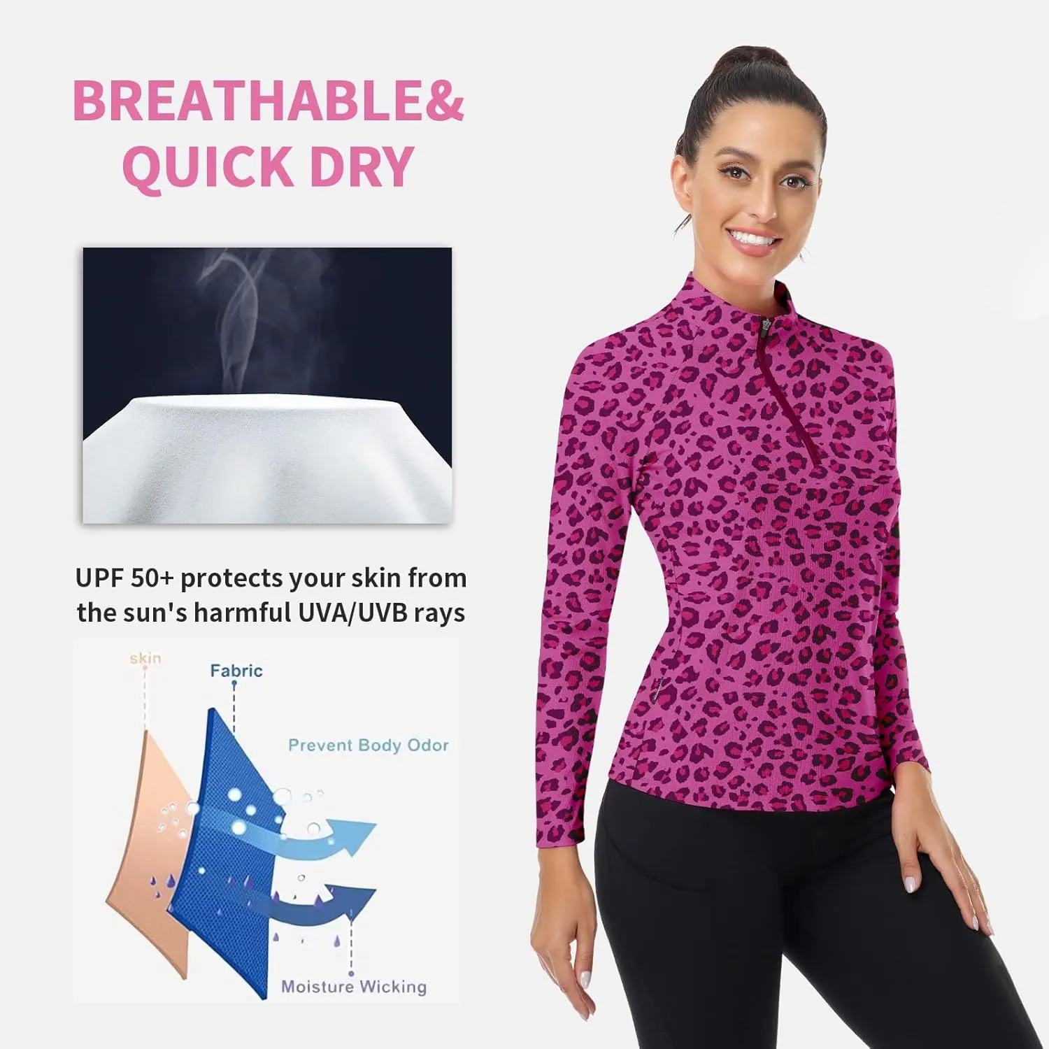 WOWENY Women's Long Sleeve Athletic Shirts Quarter Zip Pullover Collared T-Shirt Workout Print Tennis Top