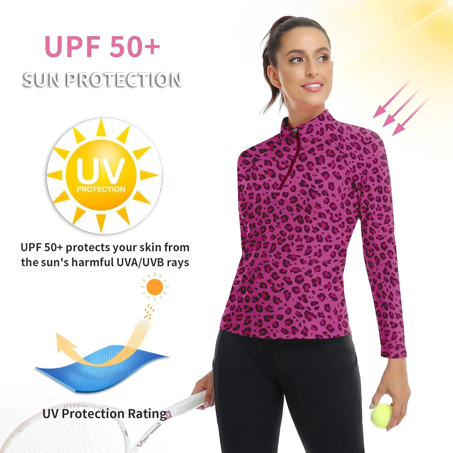 WOWENY Women's Long Sleeve Athletic Shirts Quarter Zip Pullover Collared T-Shirt Workout Print Tennis Top