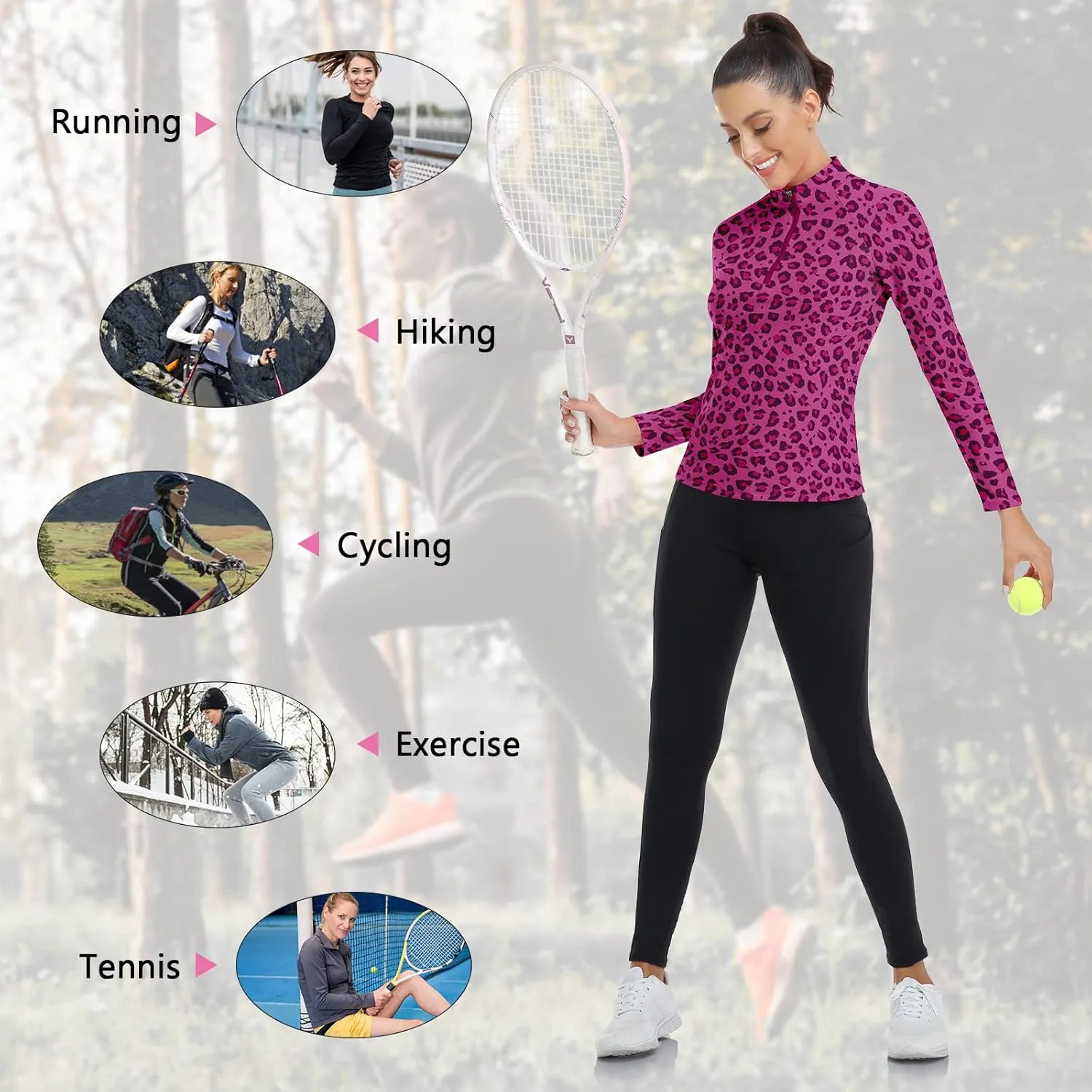 WOWENY Women's Long Sleeve Athletic Shirts Quarter Zip Pullover Collared T-Shirt Workout Print Tennis Top