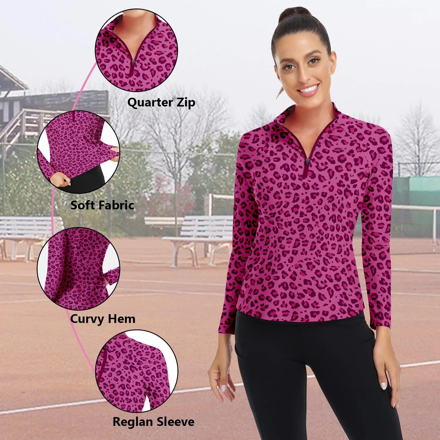 WOWENY Women's Long Sleeve Athletic Shirts Quarter Zip Pullover Collared T-Shirt Workout Print Tennis Top