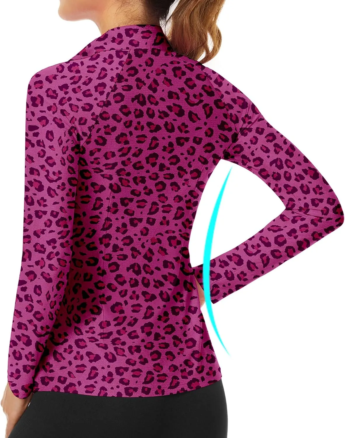 WOWENY Women's Long Sleeve Athletic Shirts Quarter Zip Pullover Collared T-Shirt Workout Print Tennis Top
