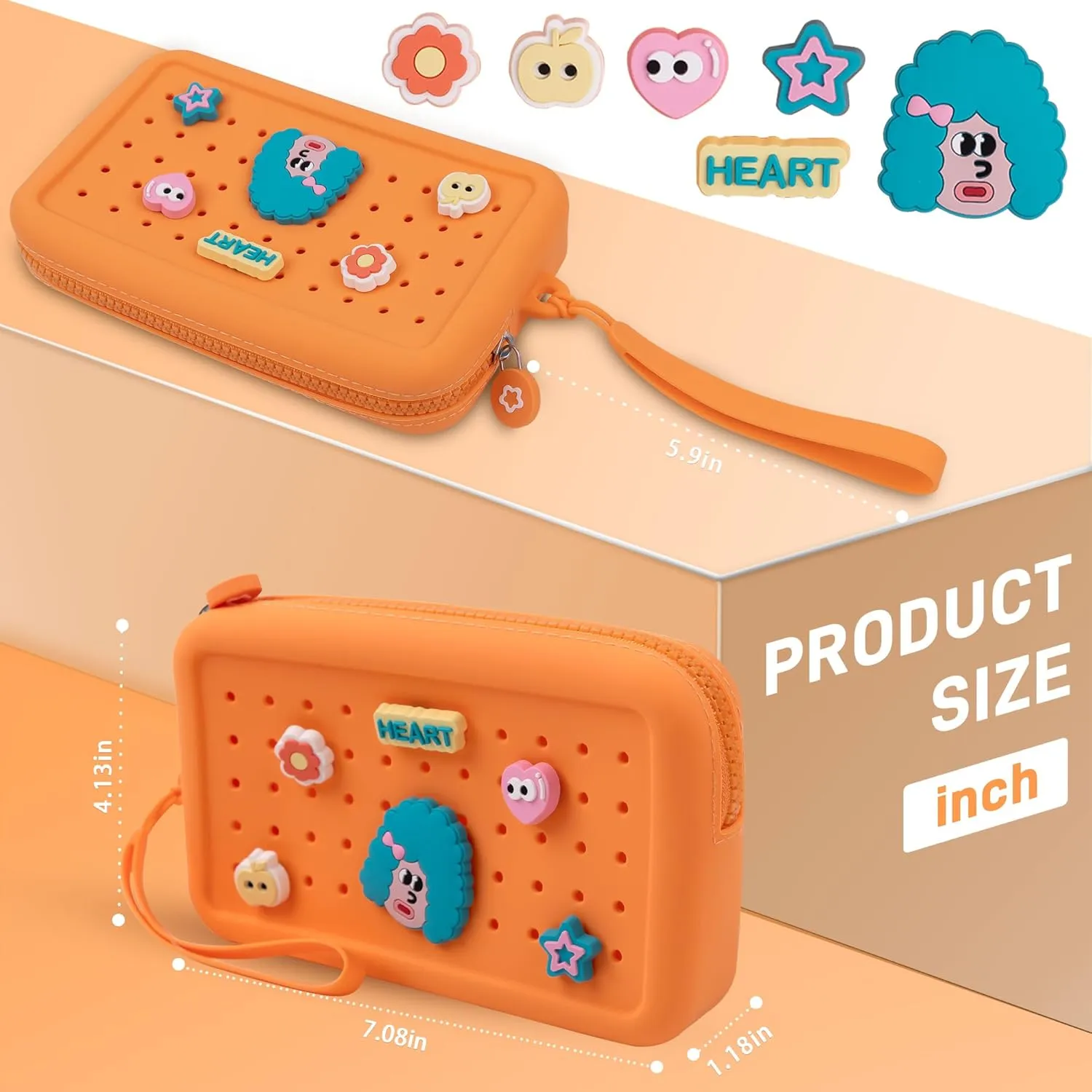 Wristlet Wallets with Charms DIY Portable Clutch Zip Silicone Purse Large Capacity Organizer