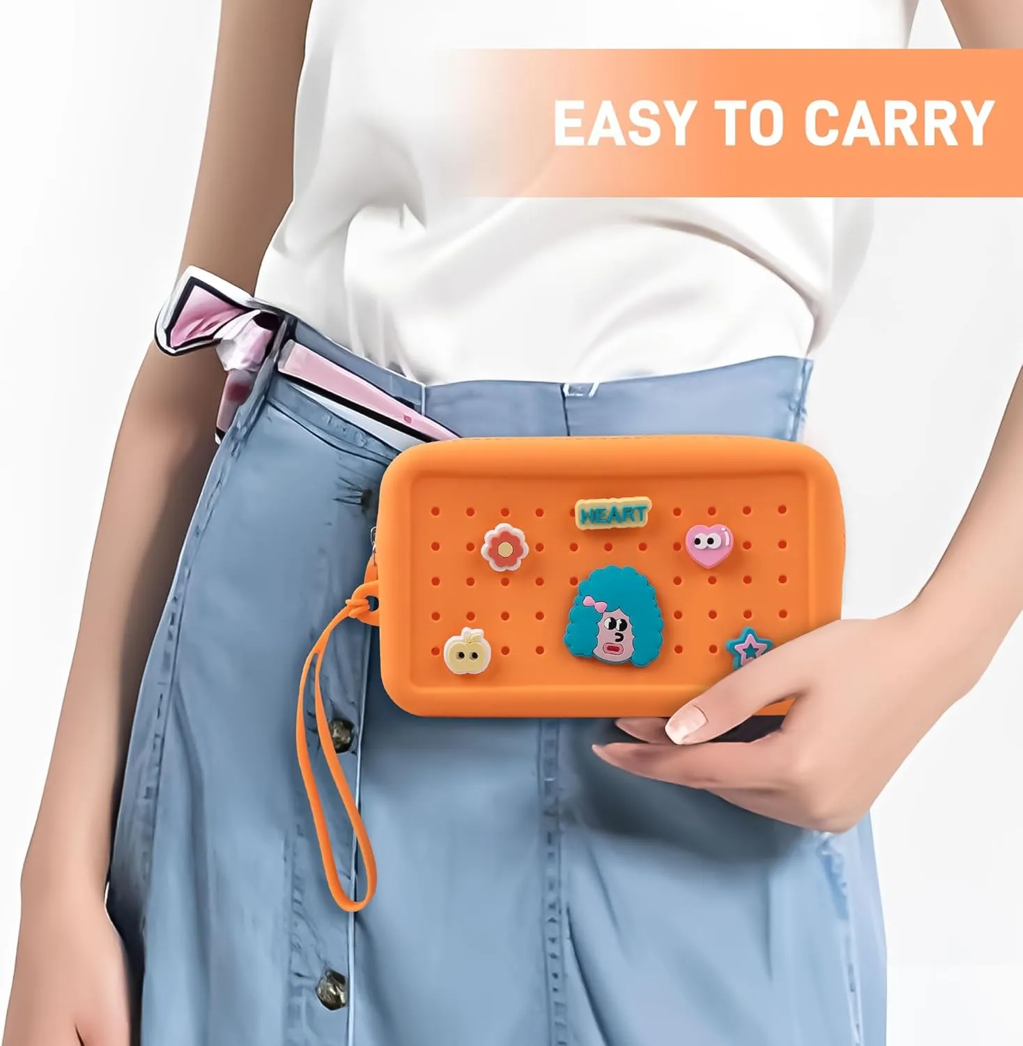Wristlet Wallets with Charms DIY Portable Clutch Zip Silicone Purse Large Capacity Organizer