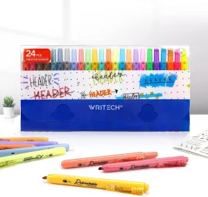 WRITECH Retractable Highlighters Assorted Colors: Chisel Tip Click Aesthetic Highlighter Marker Pens Pack Multi Colored Ink No Bleed Smear for Highlighting Journaling (24ct Mild Vintage Neon Pastel)