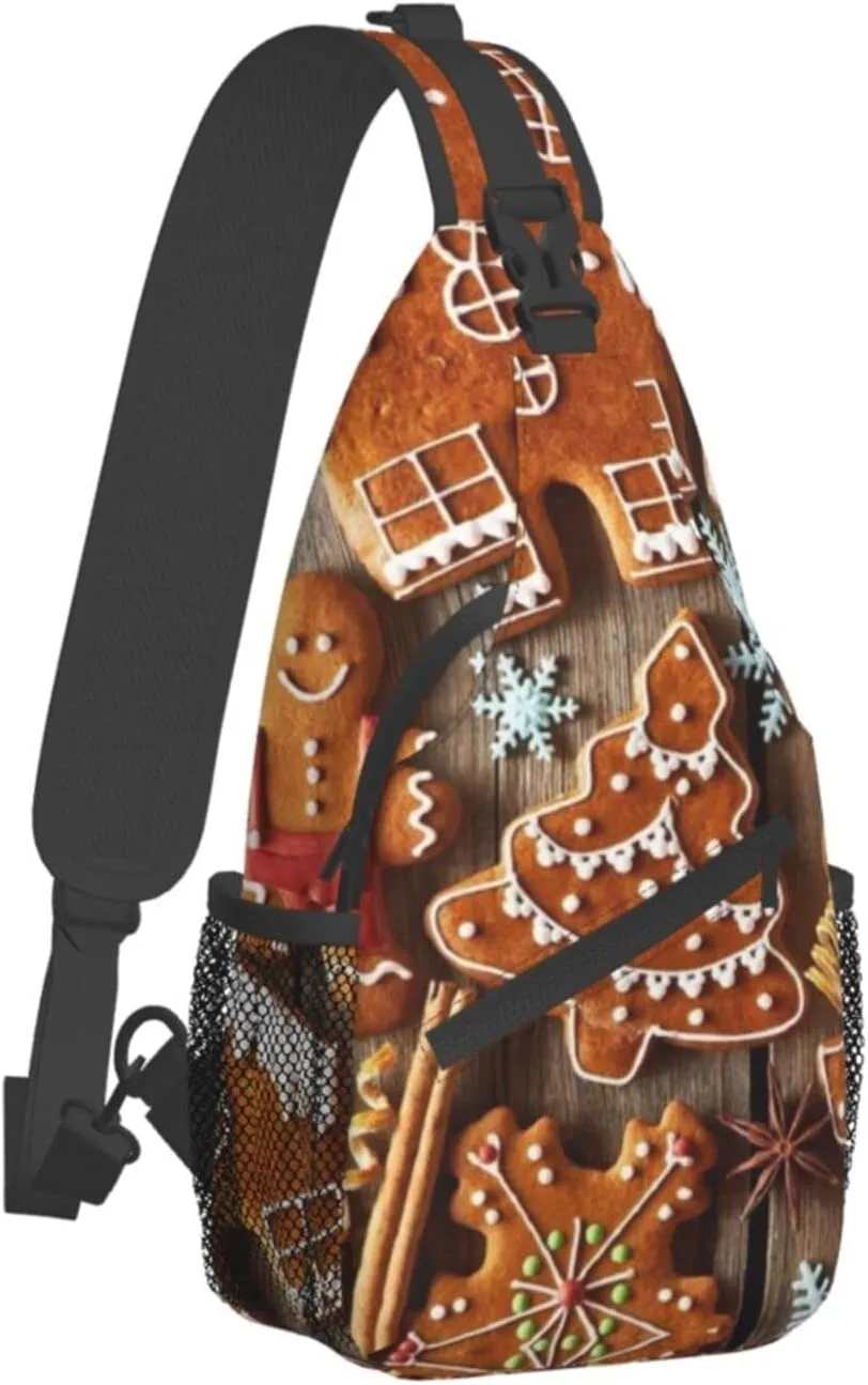 WURTON Gingerbread Cookies Print Crossbody Backpack Shoulder Bag Cross Chest Bag For Travel, Hiking Gym Tactical Use, MC700
