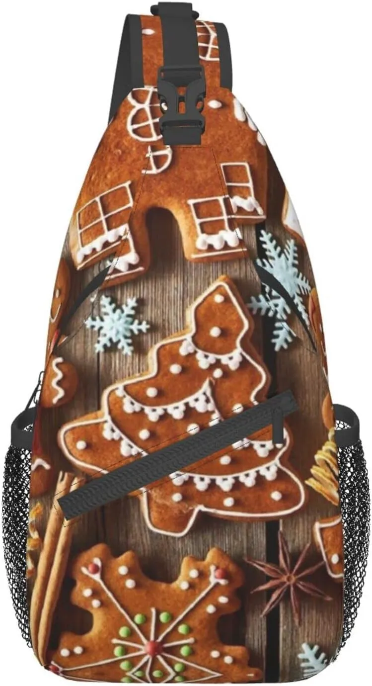 WURTON Gingerbread Cookies Print Crossbody Backpack Shoulder Bag Cross Chest Bag For Travel, Hiking Gym Tactical Use, MC700