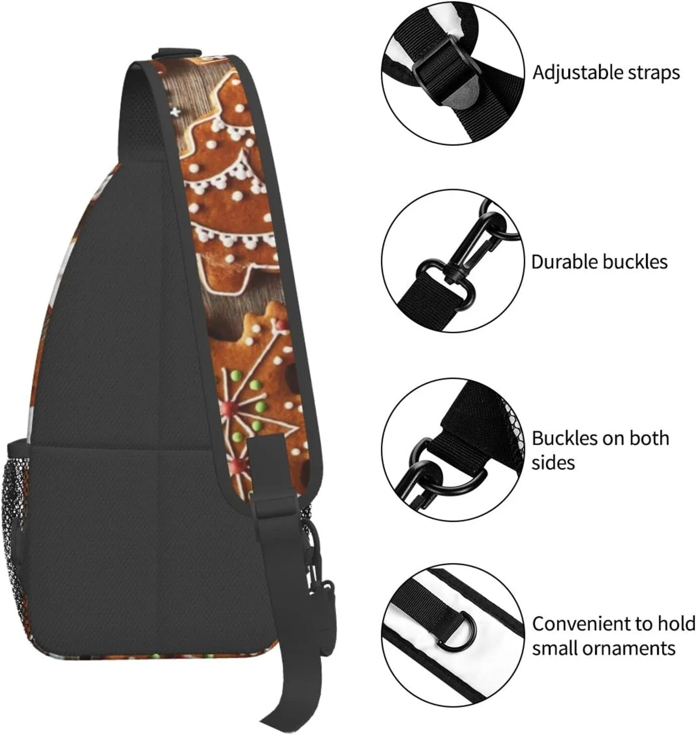 WURTON Gingerbread Cookies Print Crossbody Backpack Shoulder Bag Cross Chest Bag For Travel, Hiking Gym Tactical Use, MC700