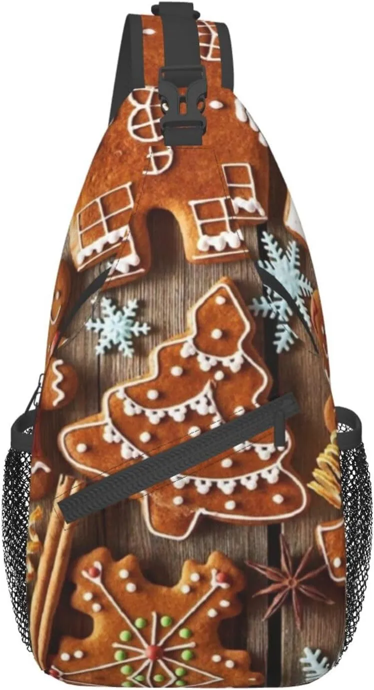 WURTON Gingerbread Cookies Print Crossbody Backpack Shoulder Bag Cross Chest Bag For Travel, Hiking Gym Tactical Use, MC700