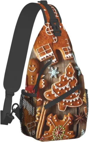 WURTON Gingerbread Cookies Print Crossbody Backpack Shoulder Bag Cross Chest Bag For Travel, Hiking Gym Tactical Use, MC700