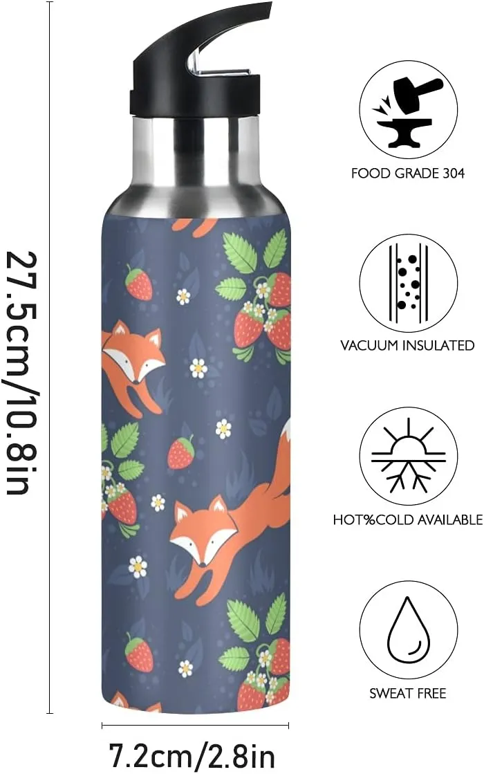 xigua Fox Sport Water Bottle with Straw Lid Double Wall Vacuum Insulated Flask Stainless Steel Water Bottle 20 oz