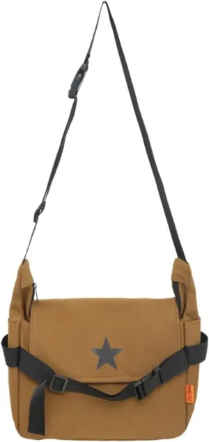 Y2K Aesthetic Crossbody Bag Star Pattern Grunge Messenger Bag Flap Zipper Closure Tote Bag Multipurpose Shoulder Bag