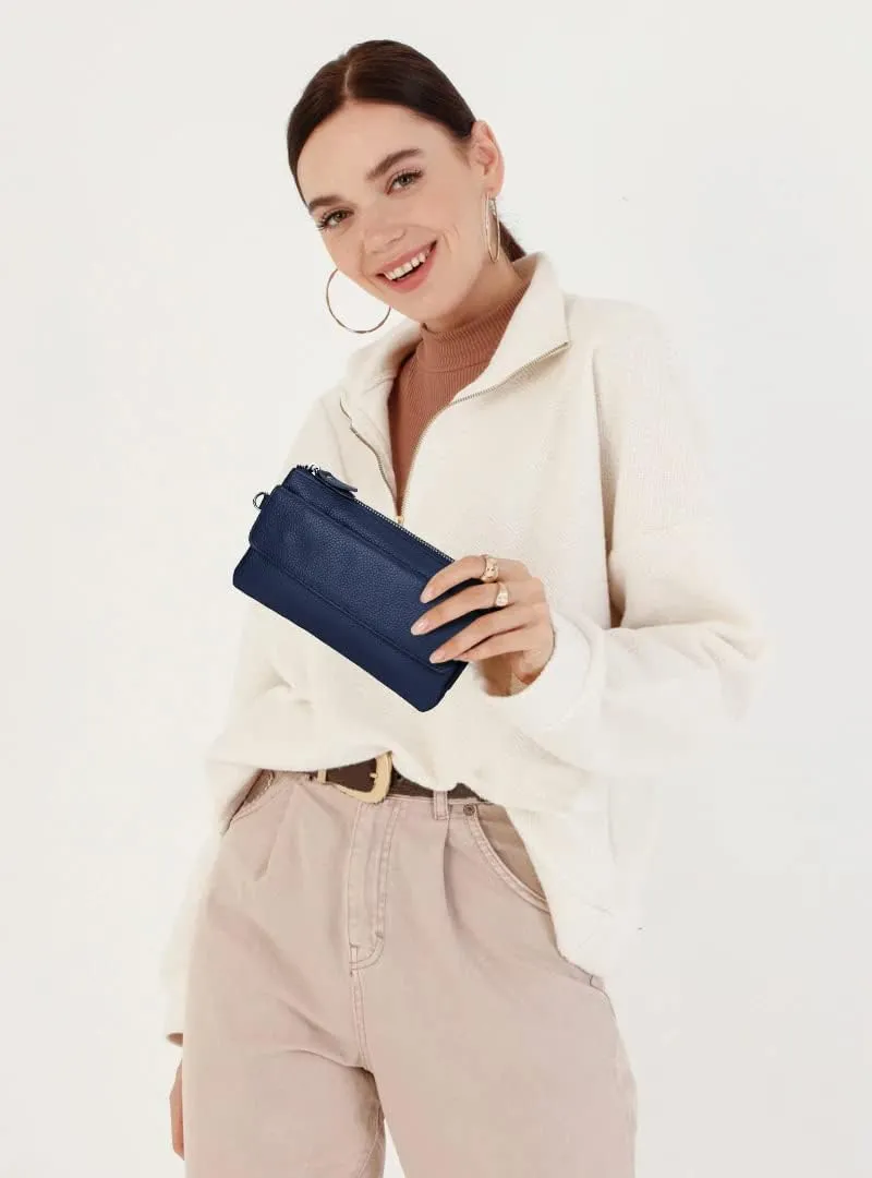 YALUXE Real Leather Wristlet Clutch Handbag Crossbody Bag Cellphone Purse RFID Blocking
