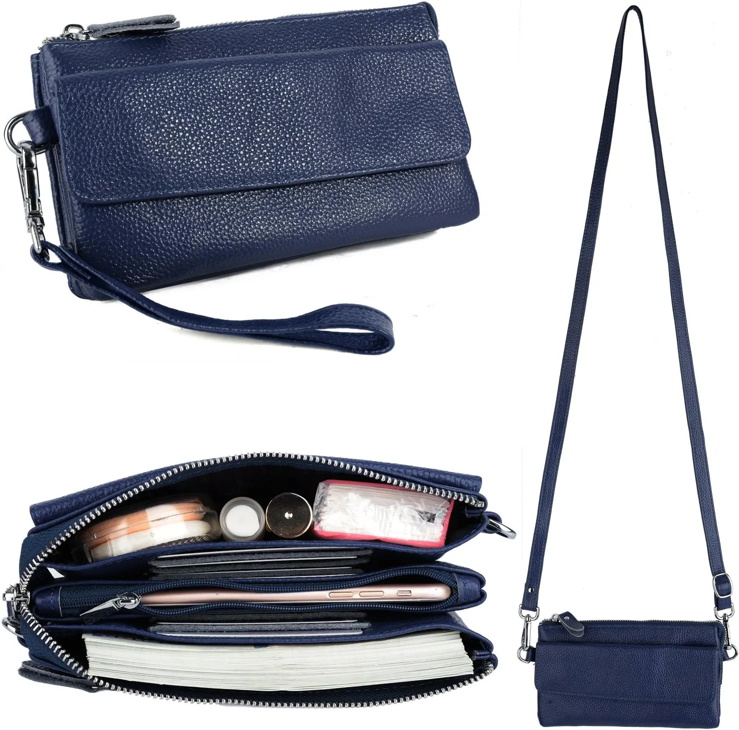 YALUXE Real Leather Wristlet Clutch Handbag Crossbody Bag Cellphone Purse RFID Blocking