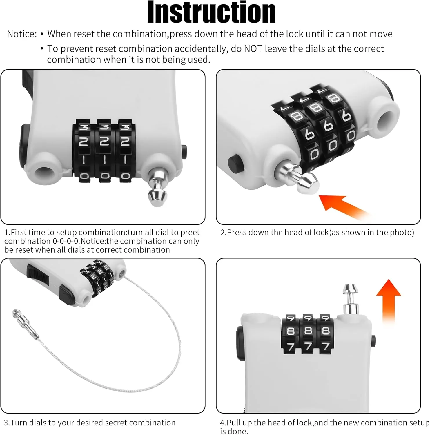 YAODHAOD Retractable Steel Cable Luggage Lock 3 Digit Combination Lock Travel Bike Helmet Snowboard Lock,39in Retractable Steel Cable (Gray)