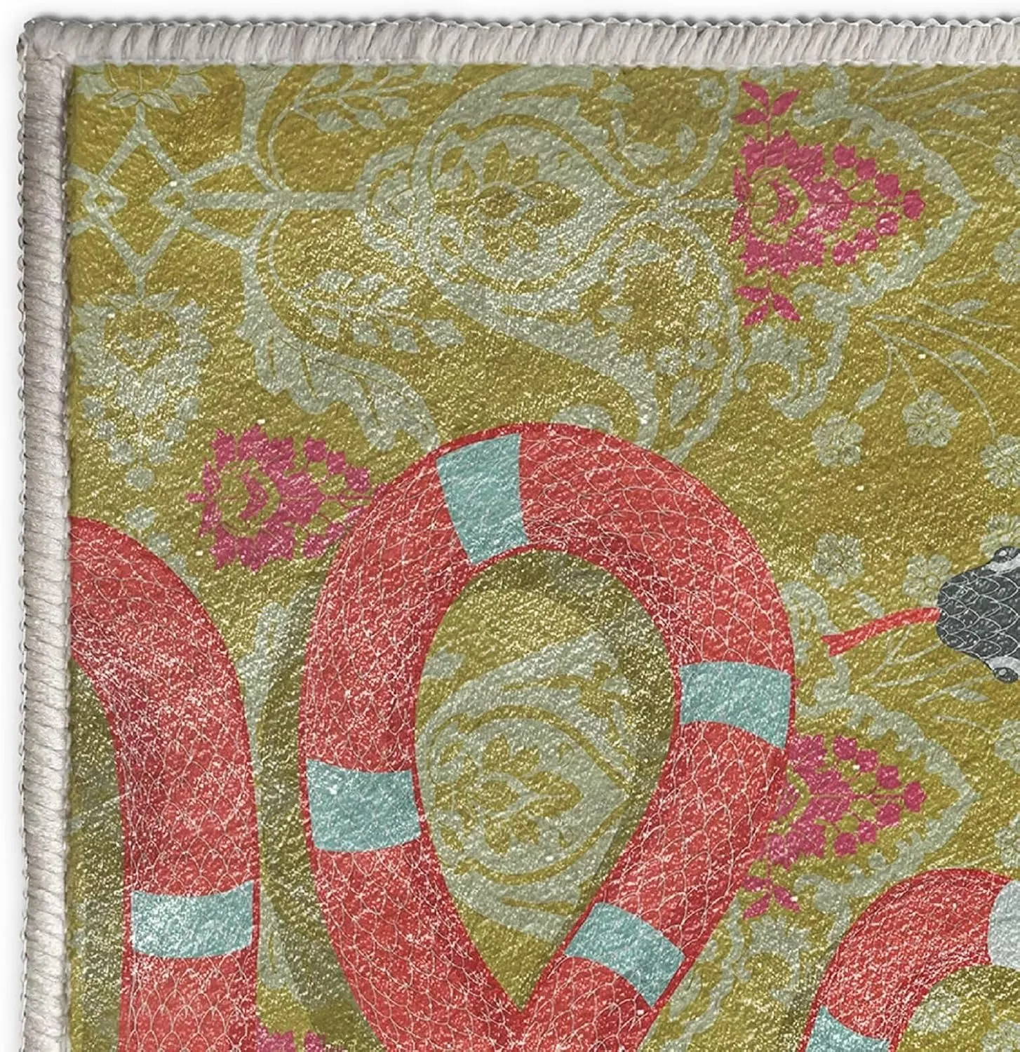 Yellow Boho Snake Runner Rugs for Kitchen Bedroom Hallway 2×6ft Washable Animal Snake Area Rug Non Skid Indoor Home Decor Floor Mats