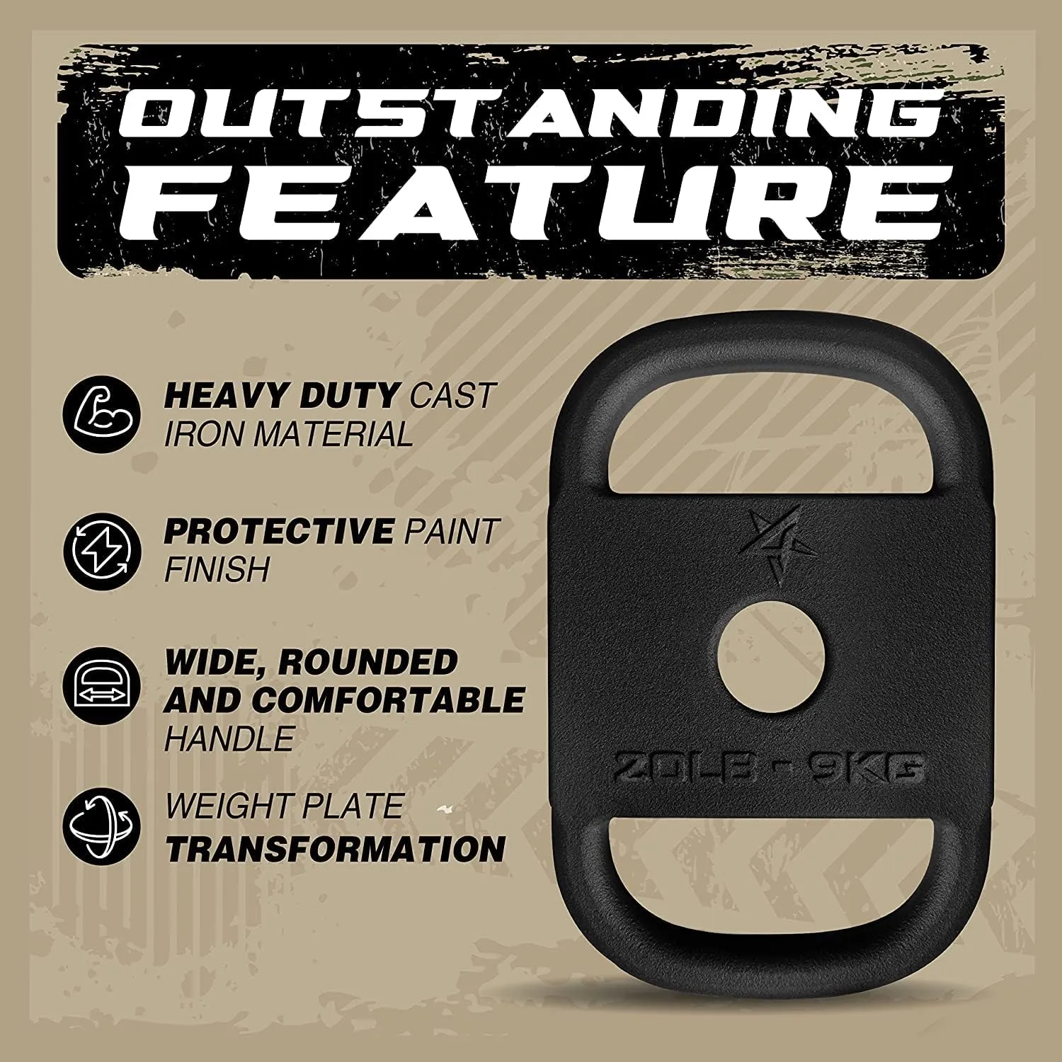 Yes4All US Design Patented Cast Iron Ruck Weight & Weight Plate for Strength Training, Fitness Workout - 20LB, Upgraded, Rounded Handle, Smooth Edge