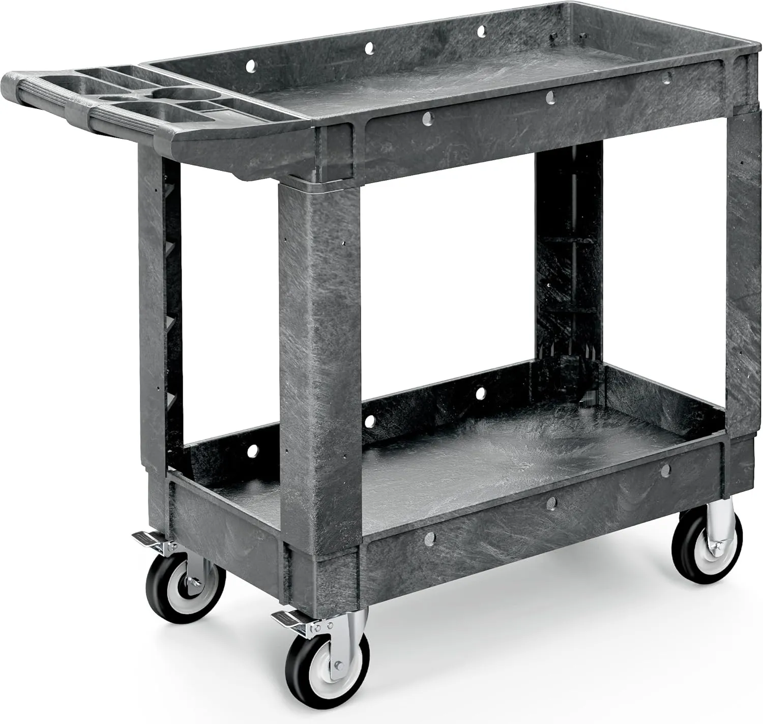 YITAHOME Heavy Duty Utiliy Cart on Wheels 550 LBS, Plastic Rolling Tool Carts with Wheels, 2 Shelves Service Cart, Gray Push Maintenance Carts for Garage, Home, Restaurant, Jobsite, Office