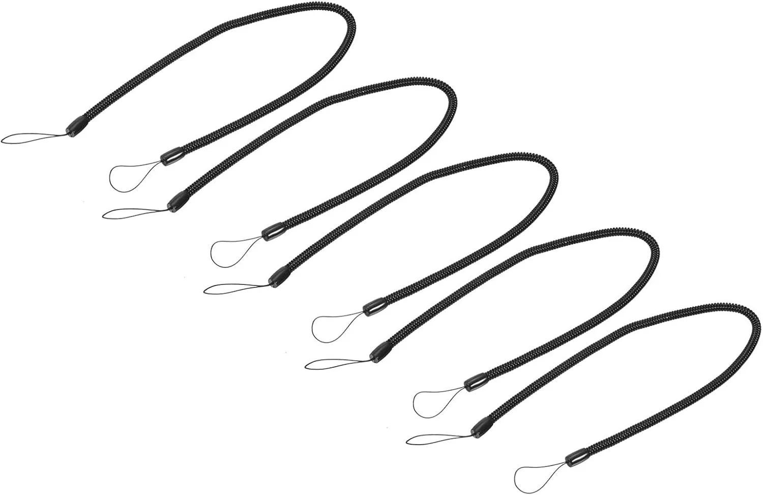 YOKIVE 5 Pack Retractable Spring Coil Strap, Plastic Spiral Stretchy Keys Holder | Stylus Lanyard Cord Great for Wallet, Handbag, (BLack, 16-inch)