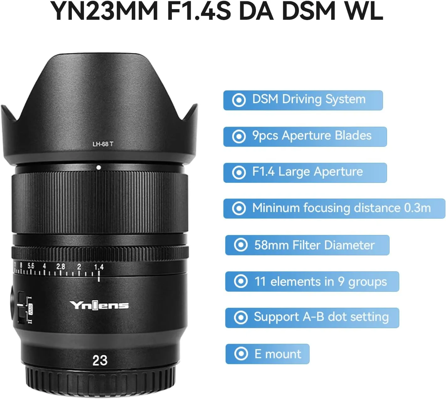 YONGNUO 23mm F1.4 Prime Standard Lens for Sony E Mount, Auto Focus APS-C Format for Sony Mirrorless Cameras