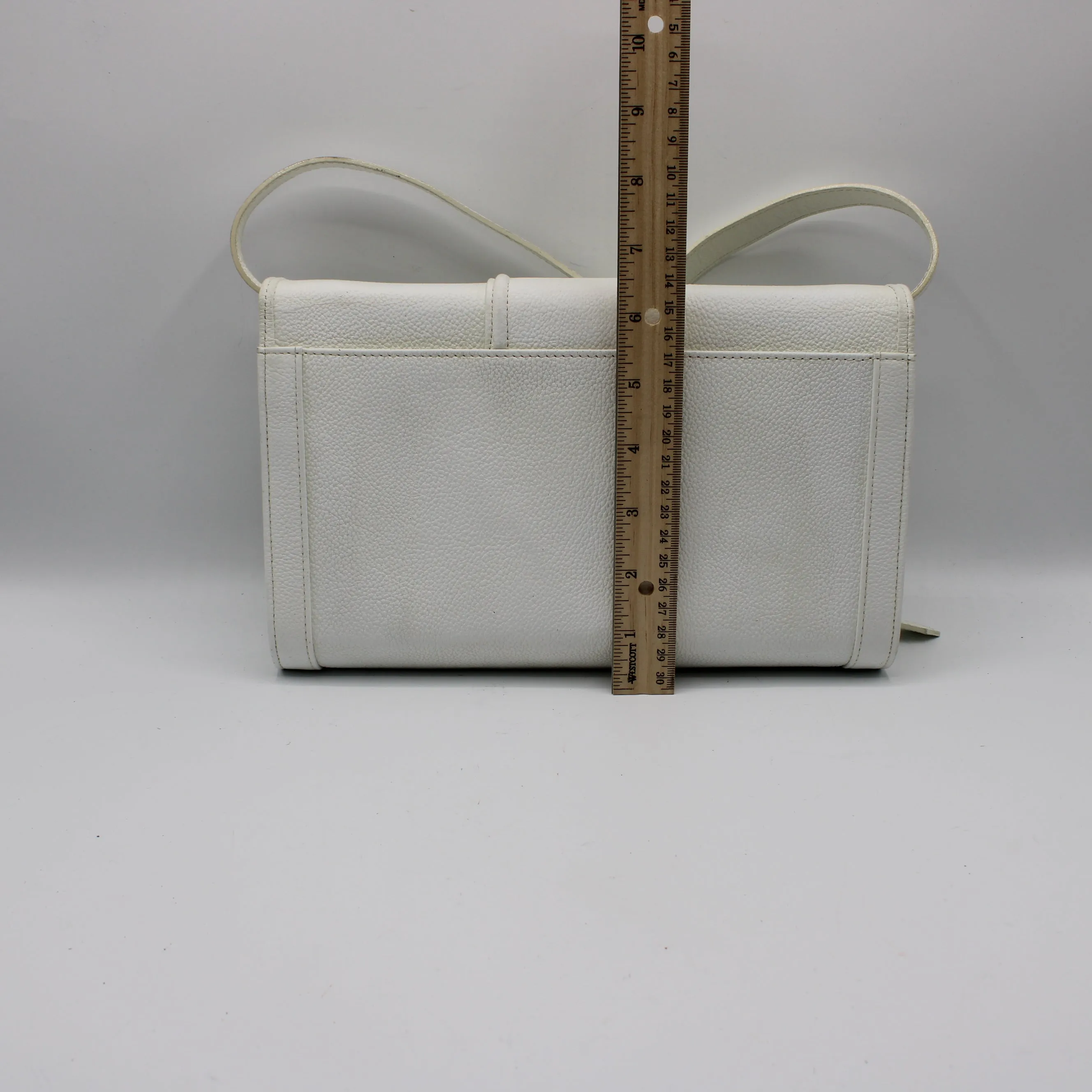 Yves Saint Laurent White Leather Gold Buckle Crossbody Clutch Bag