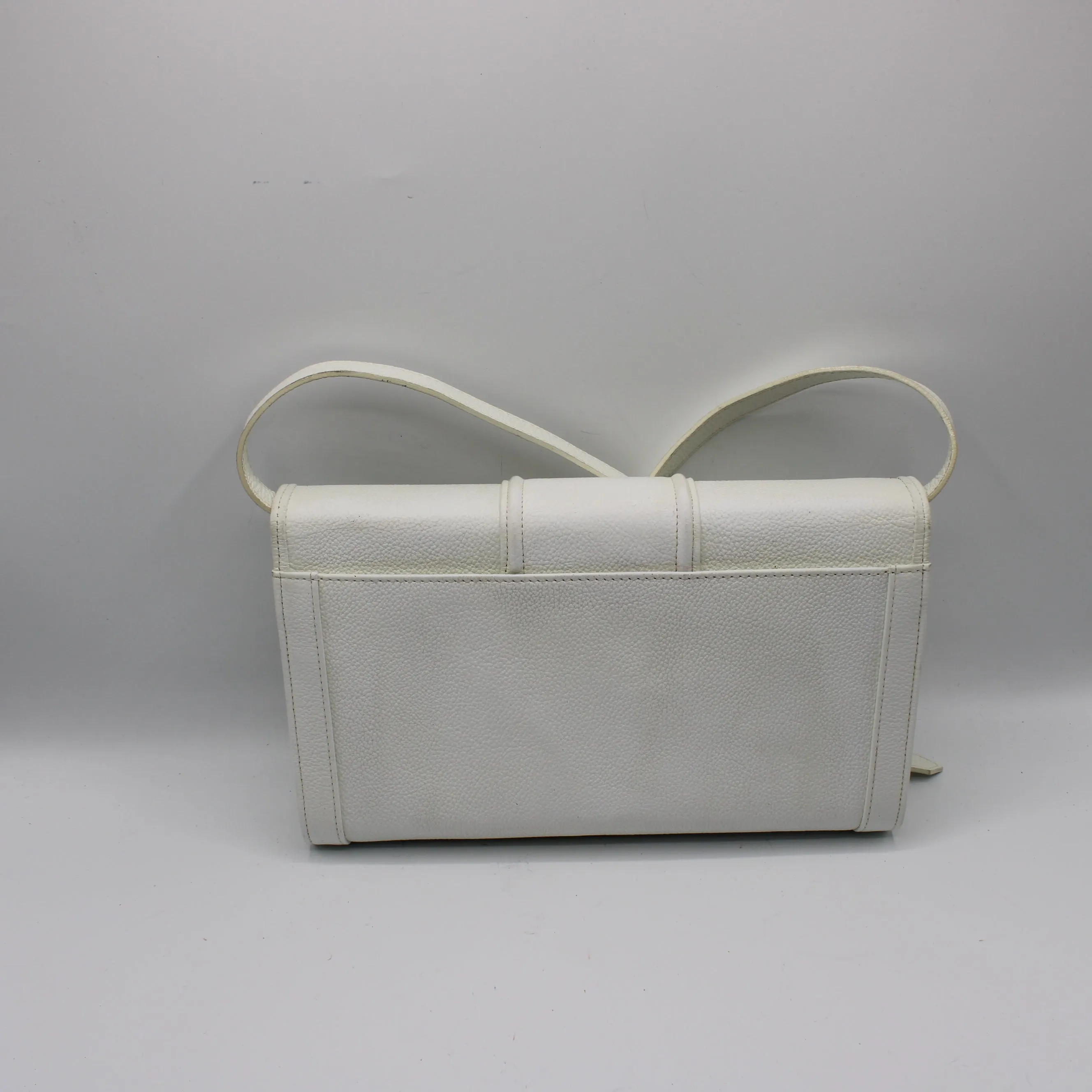 Yves Saint Laurent White Leather Gold Buckle Crossbody Clutch Bag