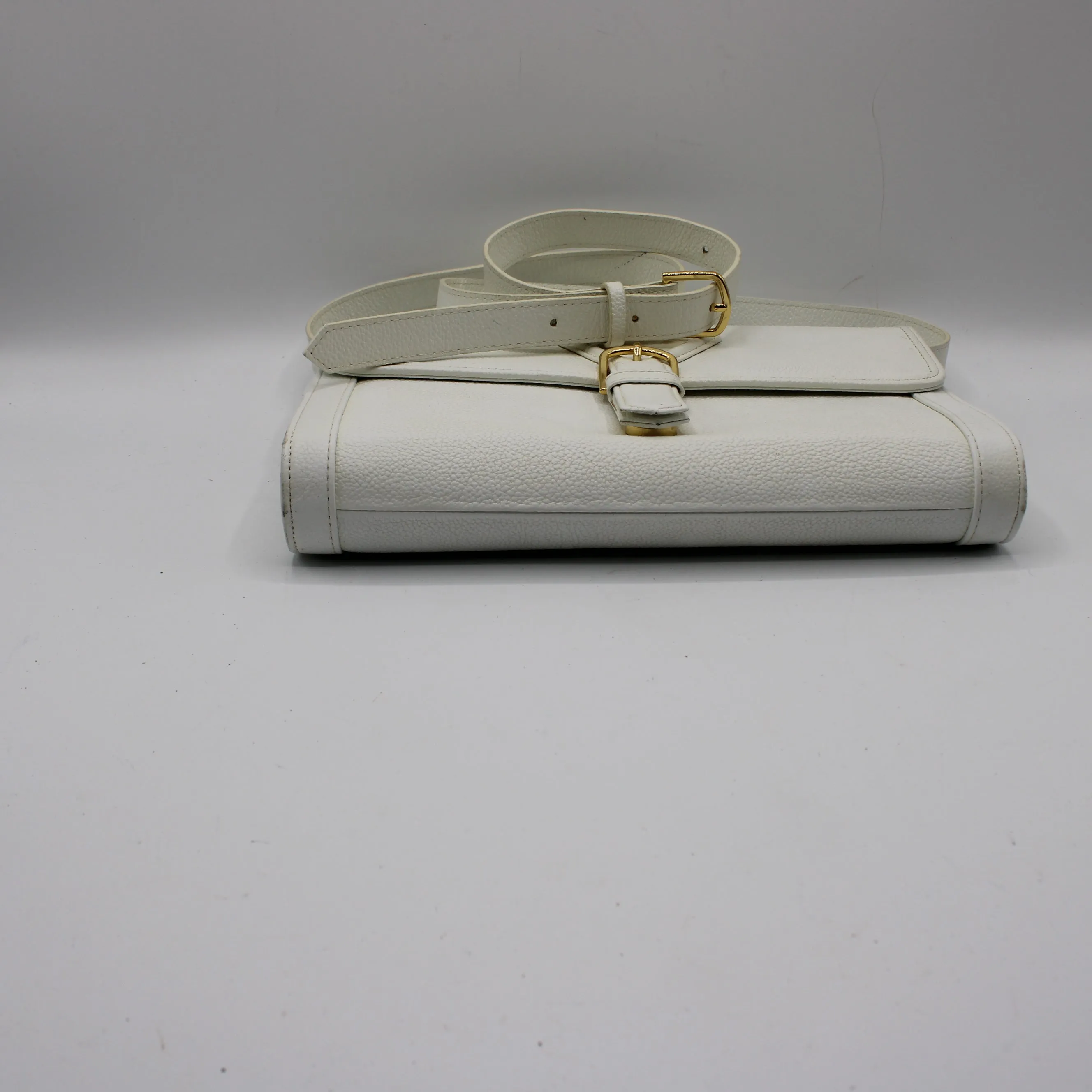 Yves Saint Laurent White Leather Gold Buckle Crossbody Clutch Bag