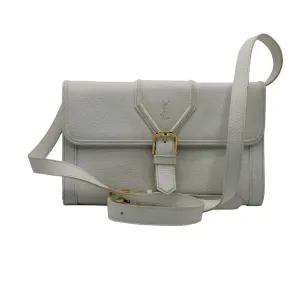 Yves Saint Laurent White Leather Gold Buckle Crossbody Clutch Bag
