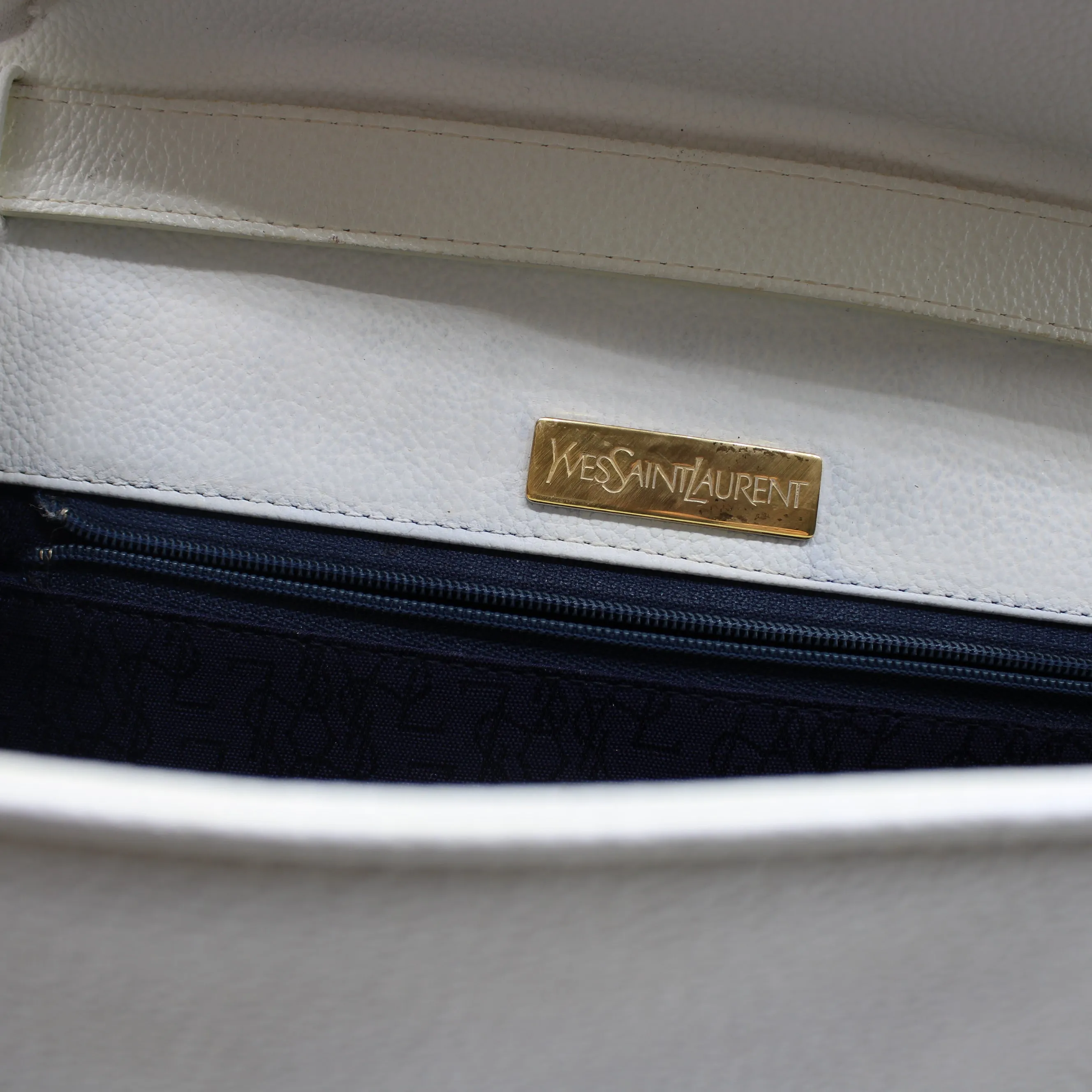 Yves Saint Laurent White Leather Gold Buckle Crossbody Clutch Bag