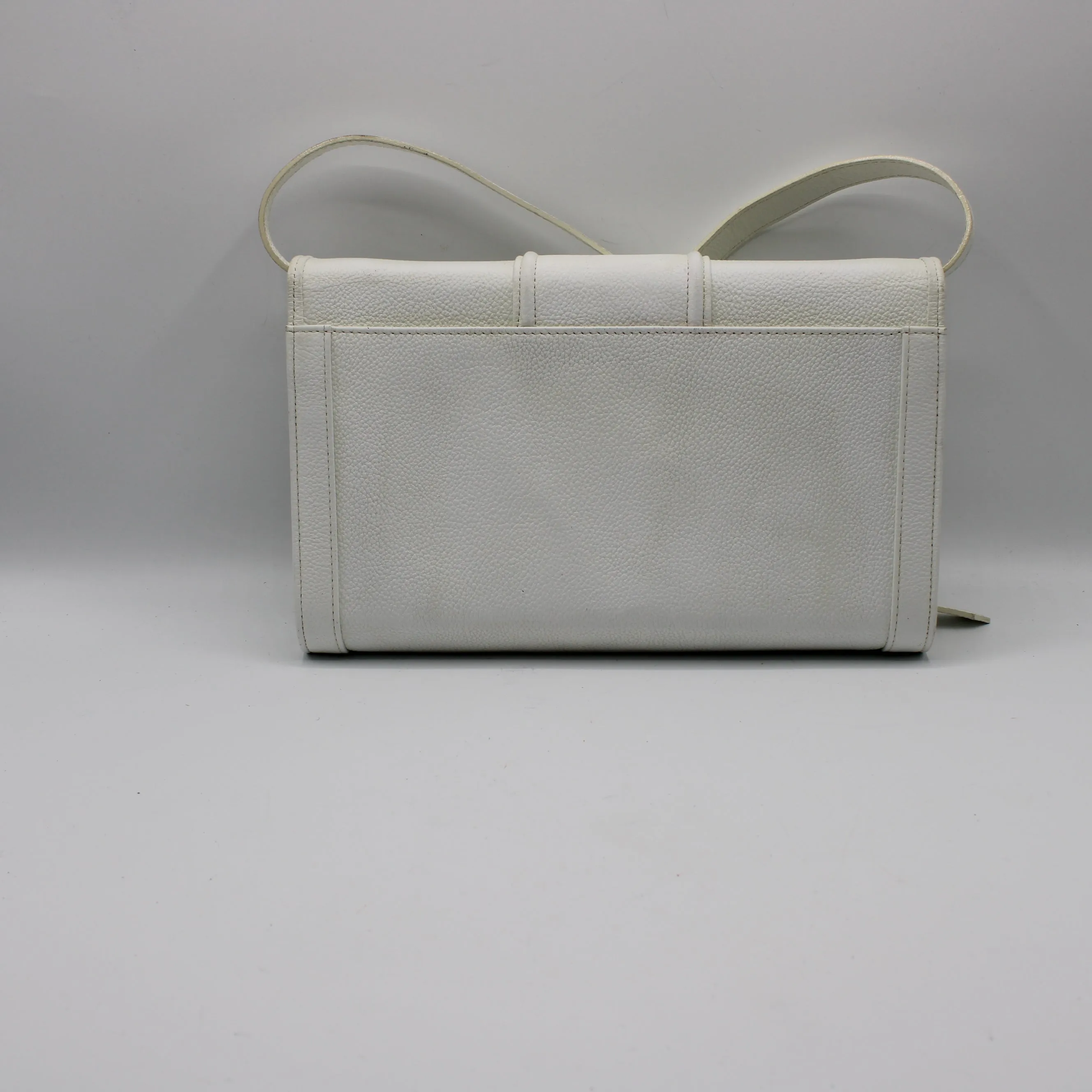 Yves Saint Laurent White Leather Gold Buckle Crossbody Clutch Bag