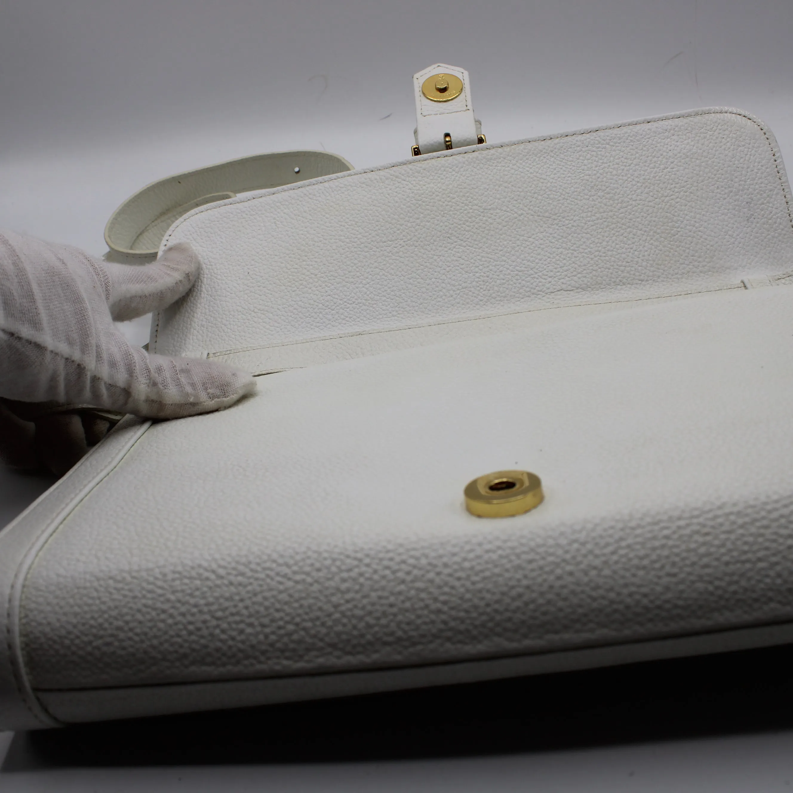 Yves Saint Laurent White Leather Gold Buckle Crossbody Clutch Bag