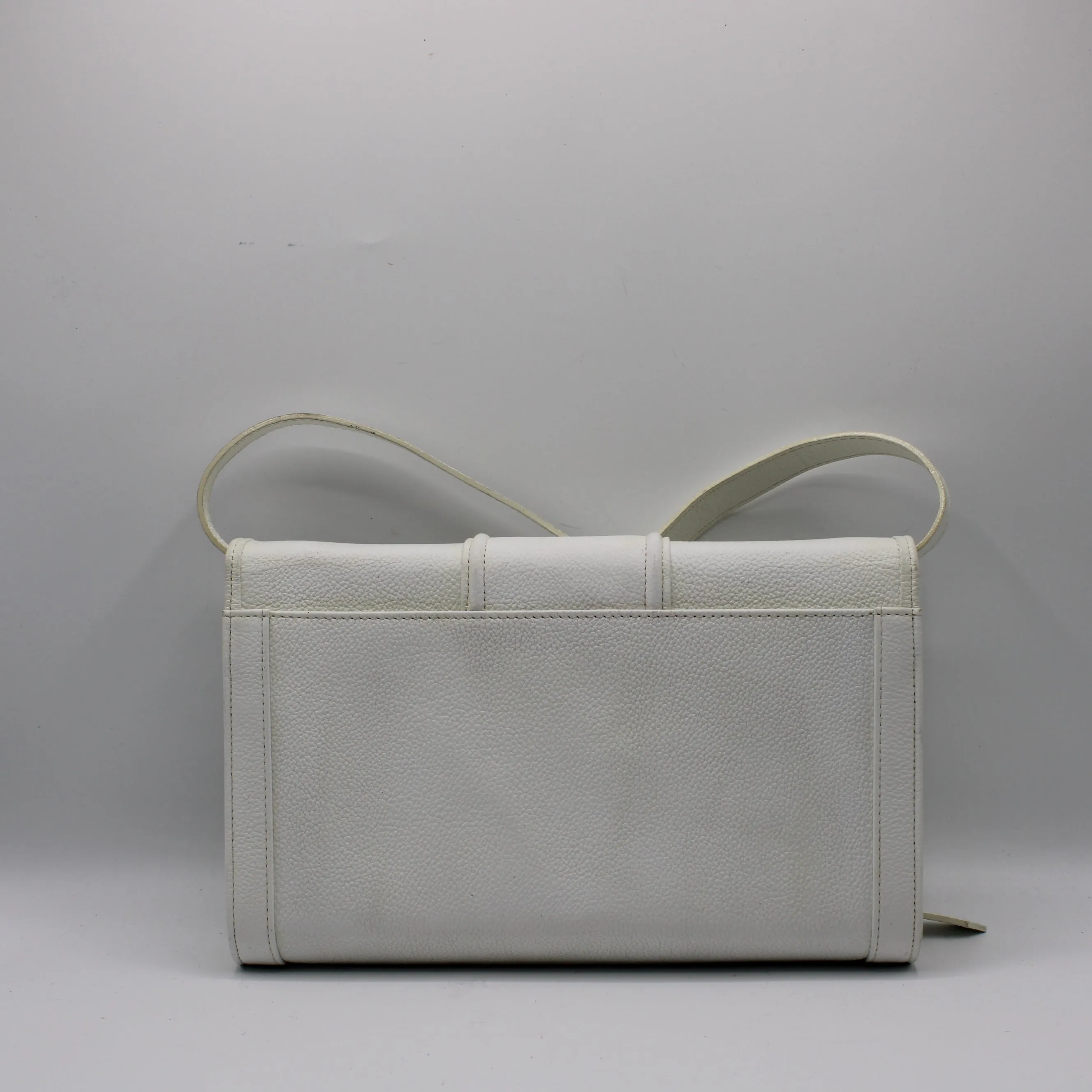 Yves Saint Laurent White Leather Gold Buckle Crossbody Clutch Bag