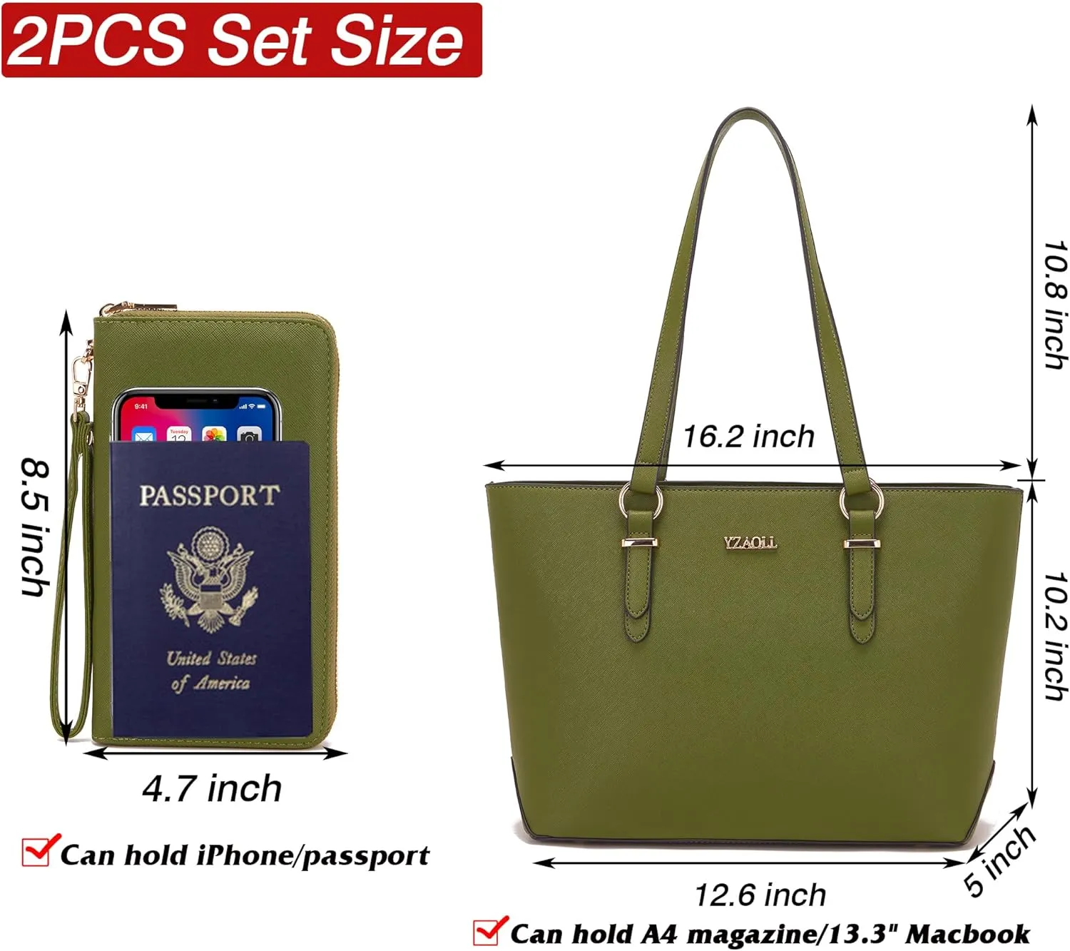 YZAOLL Purses for Women Faux Leather Medium Large Tote Satchel Shoulder Purse Handbag Wallet set