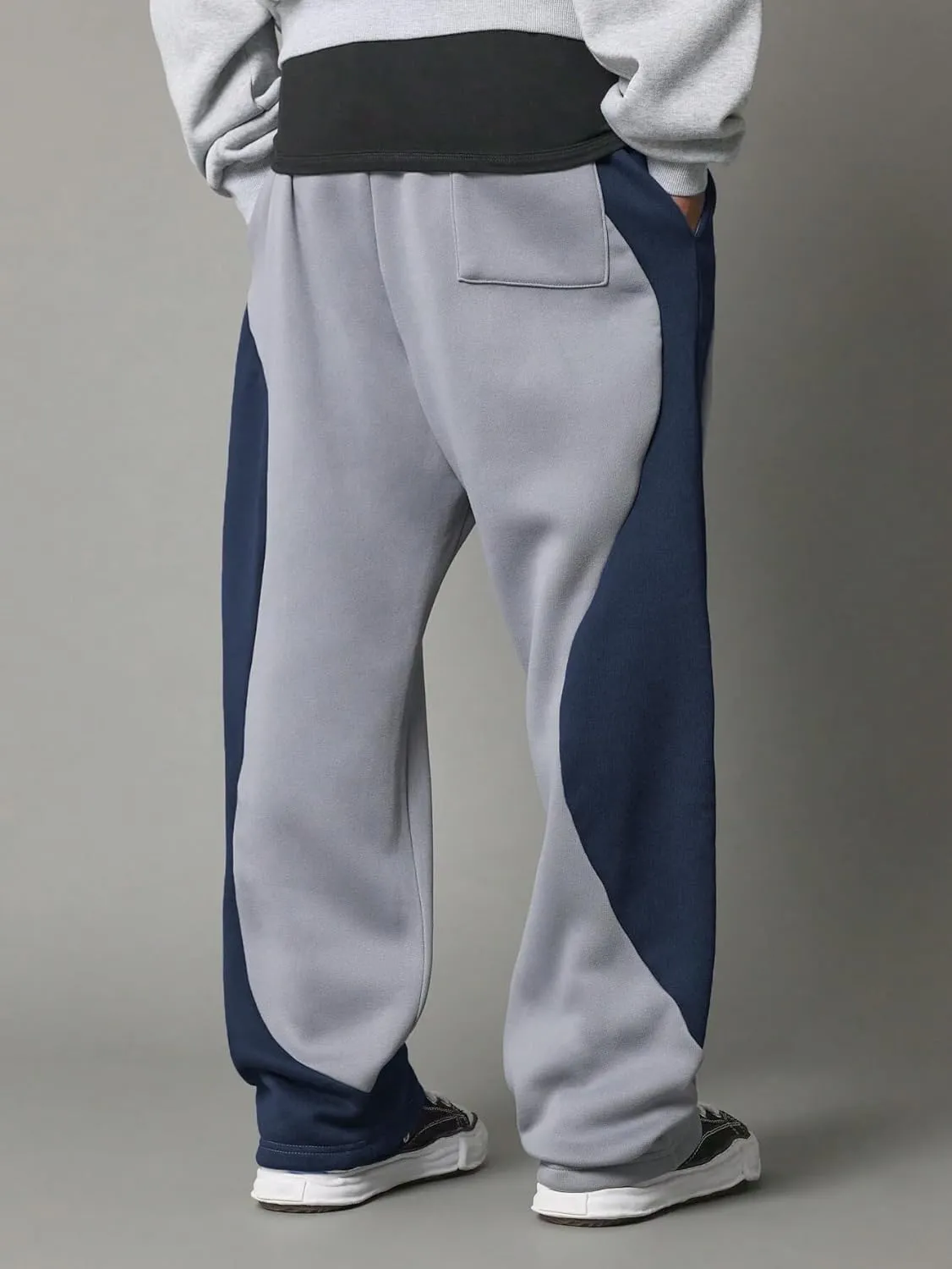 ZAFUL Men's Baggy Sweatpants Color Block Irregular Patchwork Drawstring Sweatpants Casual Wide Leg Lounge Pants