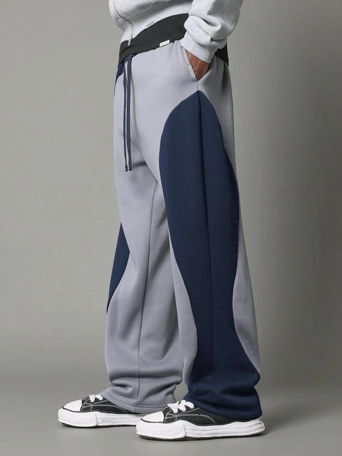 ZAFUL Men's Baggy Sweatpants Color Block Irregular Patchwork Drawstring Sweatpants Casual Wide Leg Lounge Pants