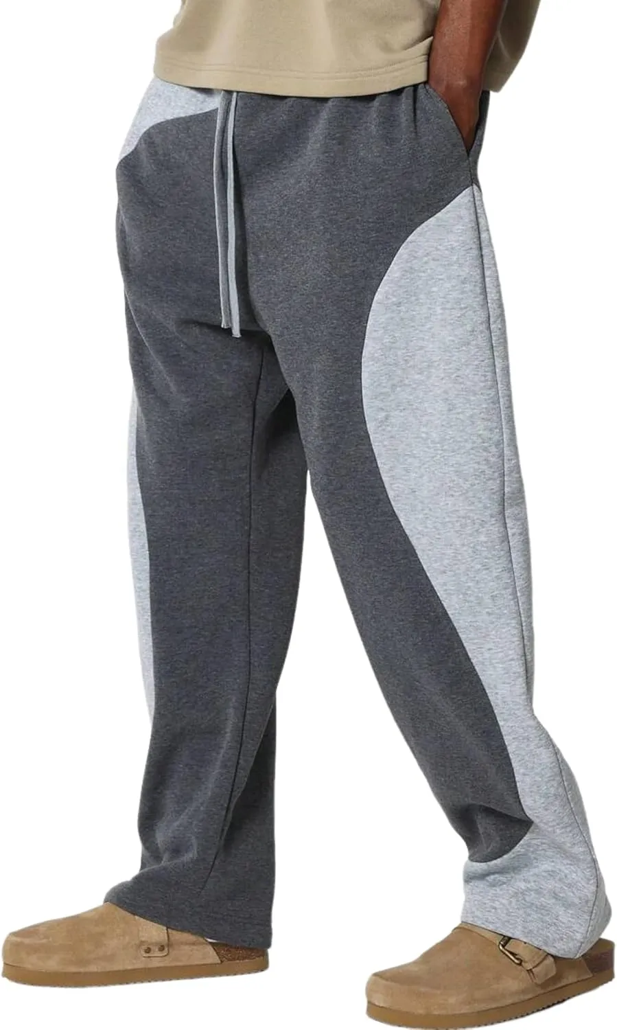 ZAFUL Men's Baggy Sweatpants Color Block Irregular Patchwork Drawstring Sweatpants Casual Wide Leg Lounge Pants