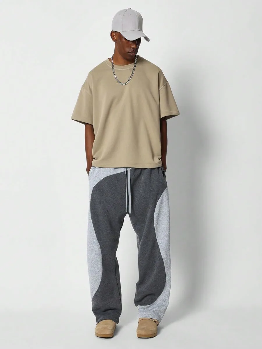 ZAFUL Men's Baggy Sweatpants Color Block Irregular Patchwork Drawstring Sweatpants Casual Wide Leg Lounge Pants