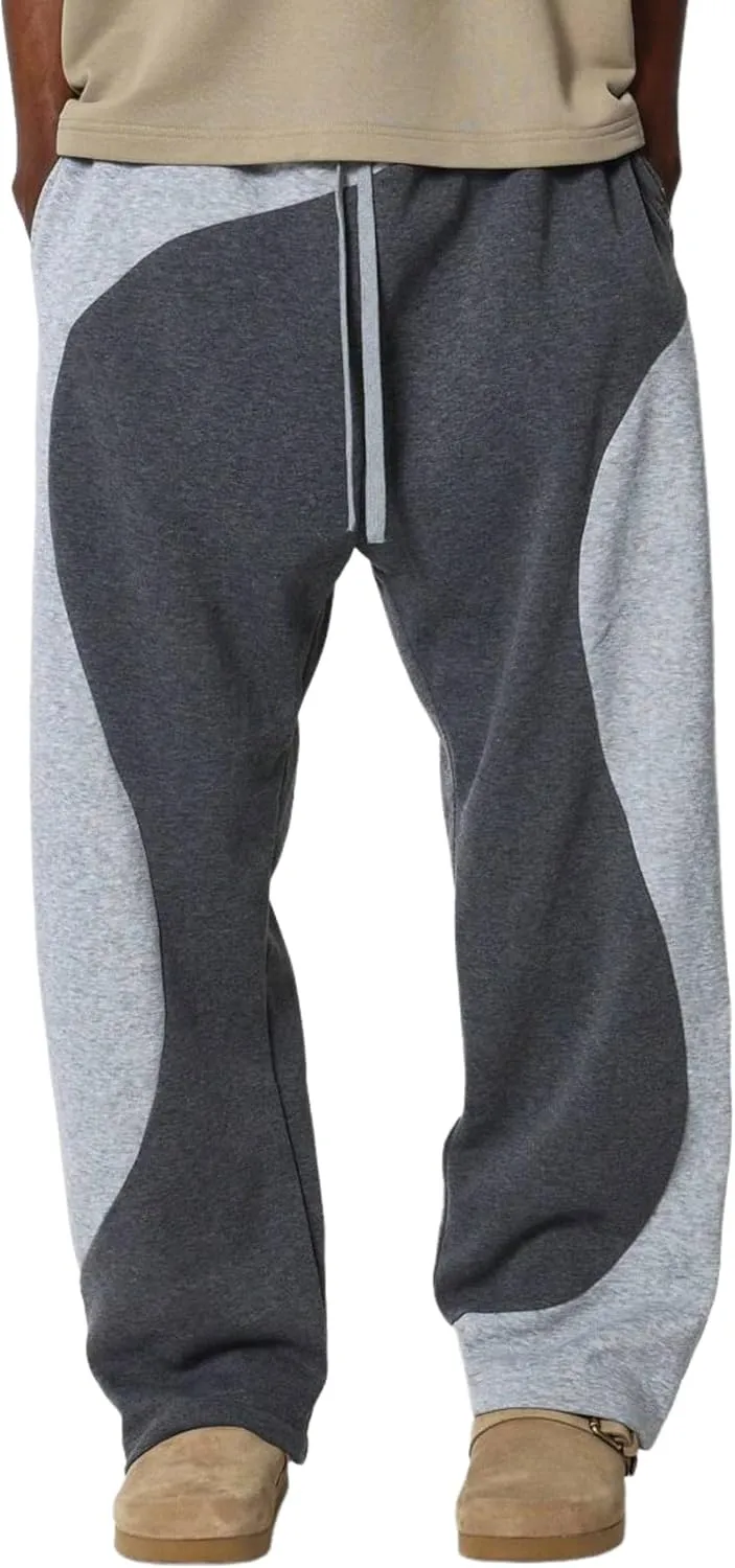 ZAFUL Men's Baggy Sweatpants Color Block Irregular Patchwork Drawstring Sweatpants Casual Wide Leg Lounge Pants