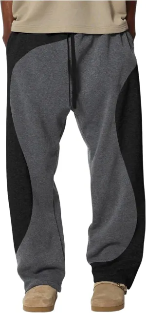 ZAFUL Men's Baggy Sweatpants Color Block Irregular Patchwork Drawstring Sweatpants Casual Wide Leg Lounge Pants