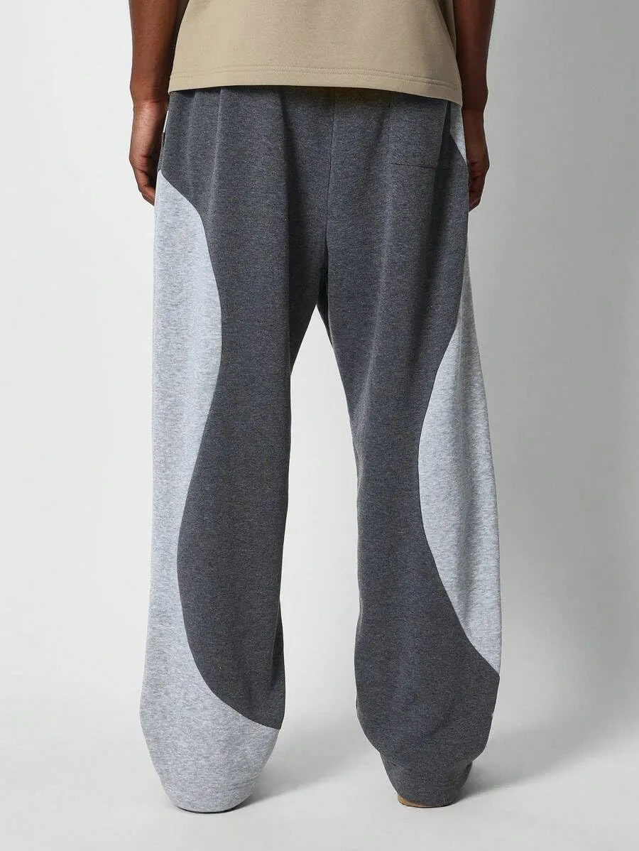 ZAFUL Men's Baggy Sweatpants Color Block Irregular Patchwork Drawstring Sweatpants Casual Wide Leg Lounge Pants