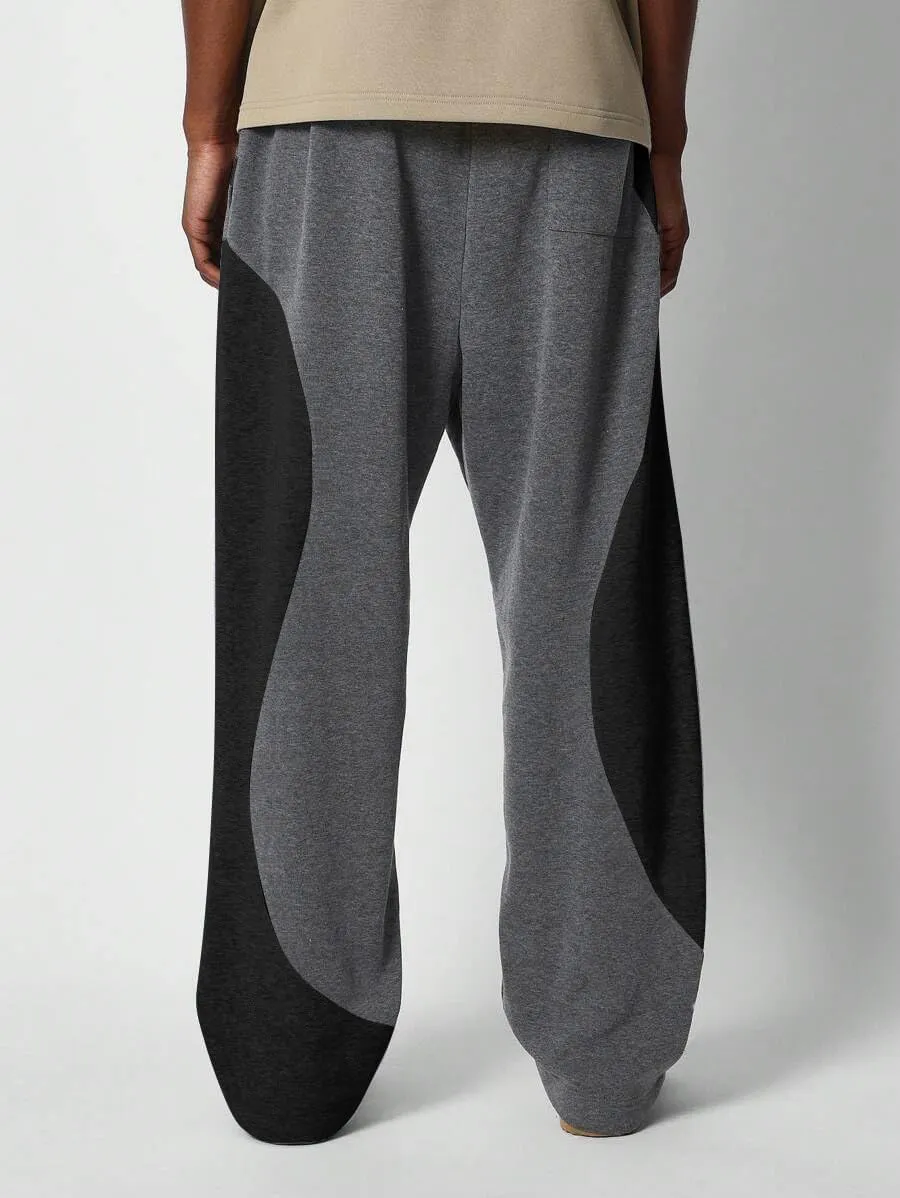 ZAFUL Men's Baggy Sweatpants Color Block Irregular Patchwork Drawstring Sweatpants Casual Wide Leg Lounge Pants