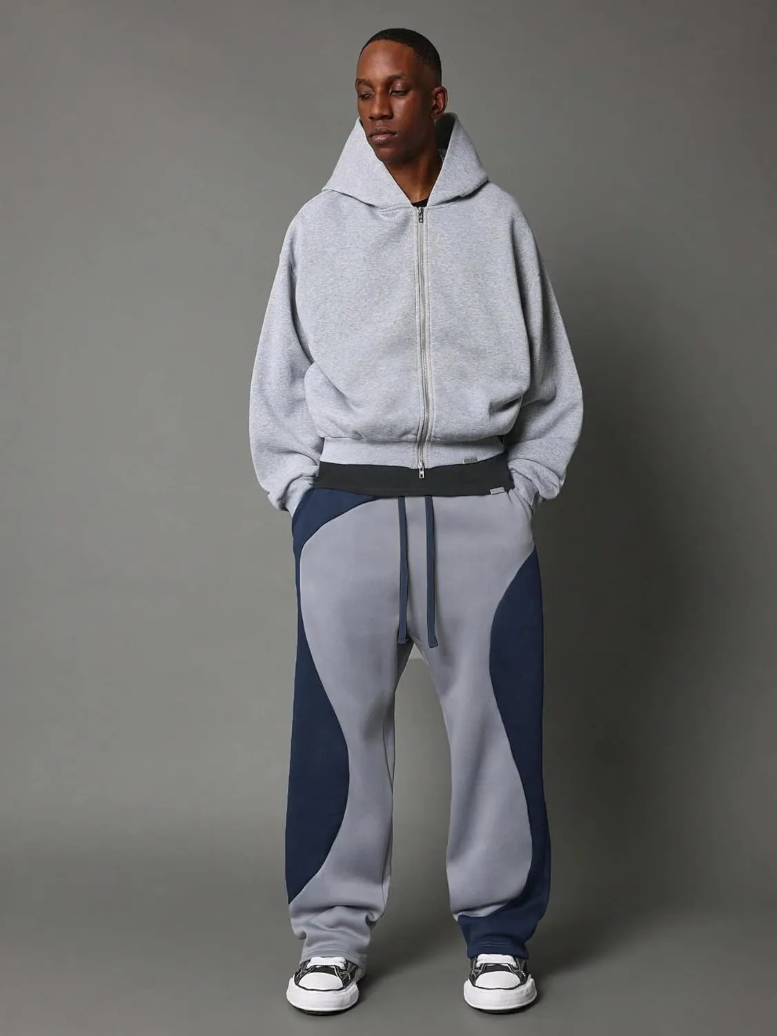 ZAFUL Men's Baggy Sweatpants Color Block Irregular Patchwork Drawstring Sweatpants Casual Wide Leg Lounge Pants