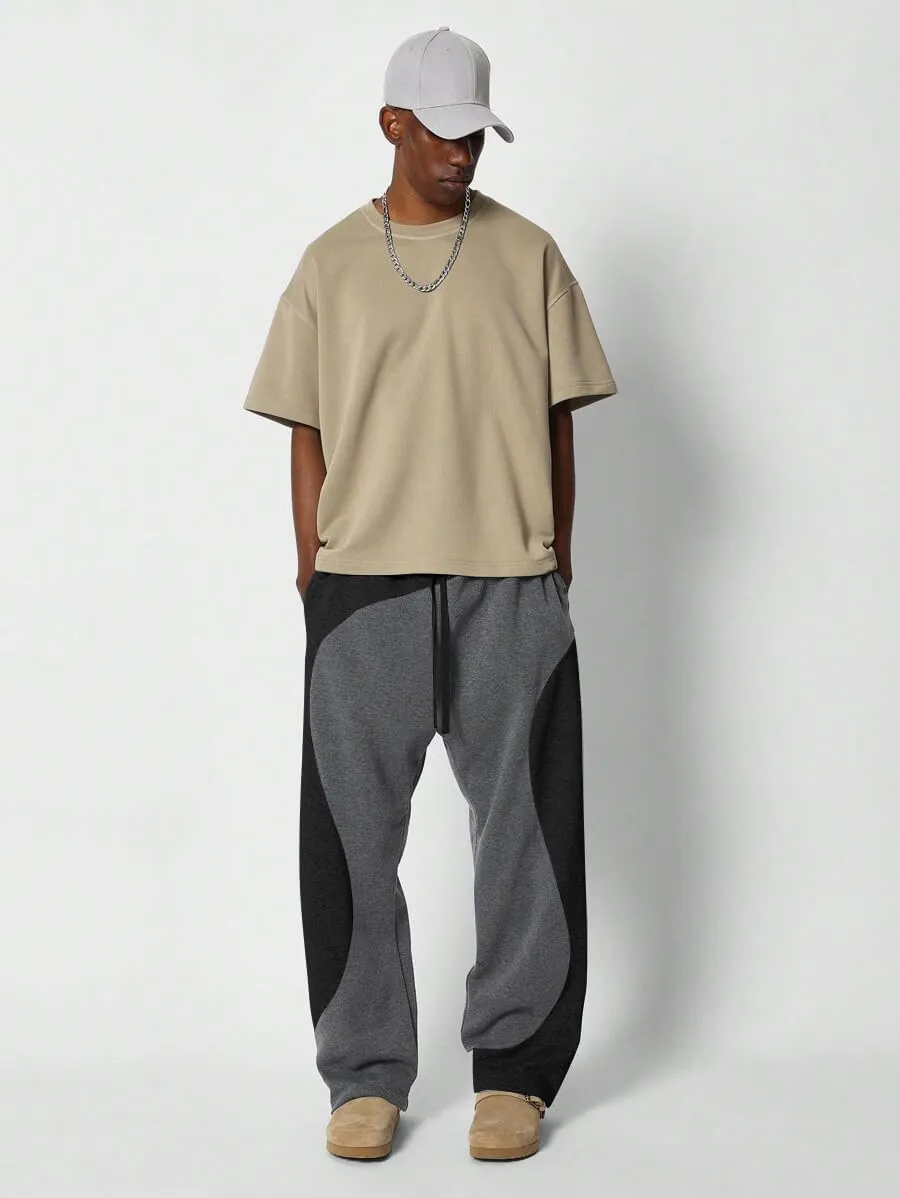 ZAFUL Men's Baggy Sweatpants Color Block Irregular Patchwork Drawstring Sweatpants Casual Wide Leg Lounge Pants