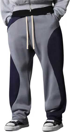 ZAFUL Men's Baggy Sweatpants Color Block Irregular Patchwork Drawstring Sweatpants Casual Wide Leg Lounge Pants