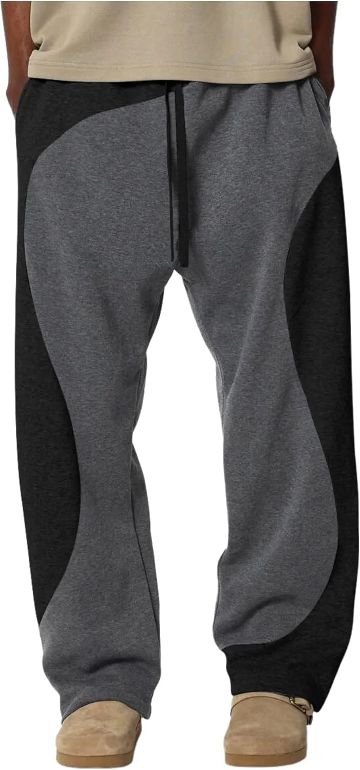 ZAFUL Men's Baggy Sweatpants Color Block Irregular Patchwork Drawstring Sweatpants Casual Wide Leg Lounge Pants