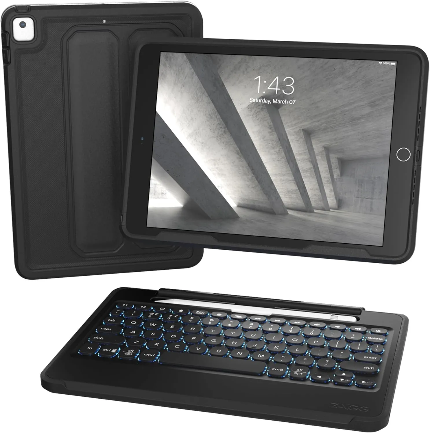 ZAGG Rugged Book iPad Case with Detachable Magnetic-Hinged Keyboard for iPad Air 3, iPad Pro 10.5" & 10.2" (9th Gen), Multi-Device Bluetooth, Apple Pencil Holder, Long-Lasting Battery, Wireless, Black