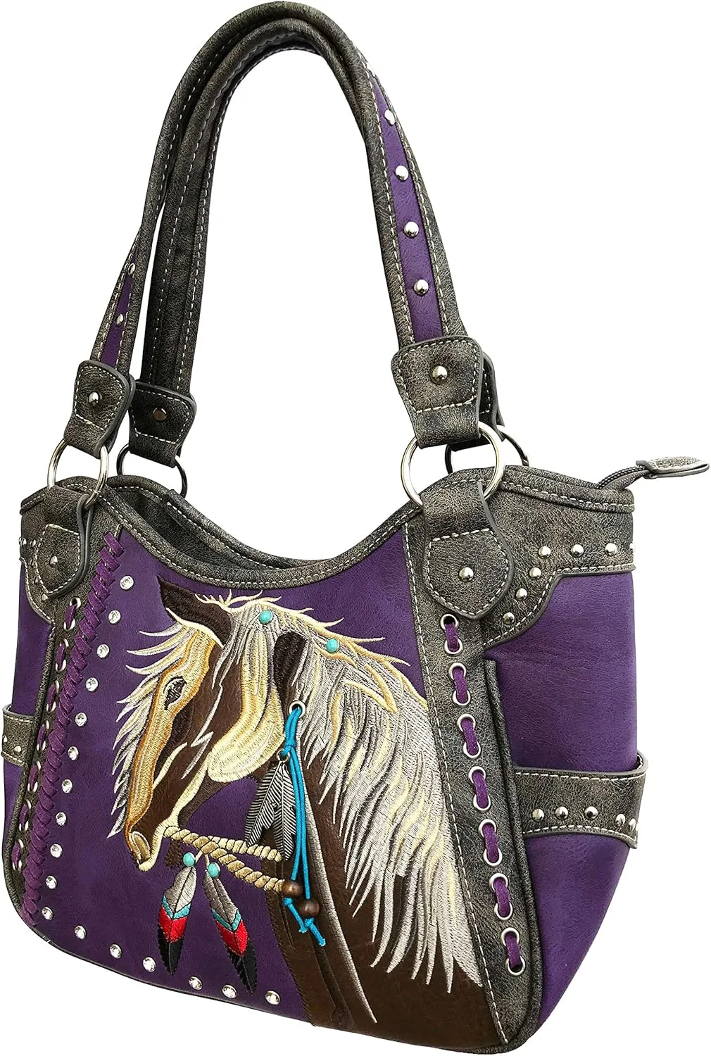 Zelris Dakota Dales Pony Horse Embroidery Mane Western Country Women Conceal Carry Tote Purse with Matching Wallet Set
